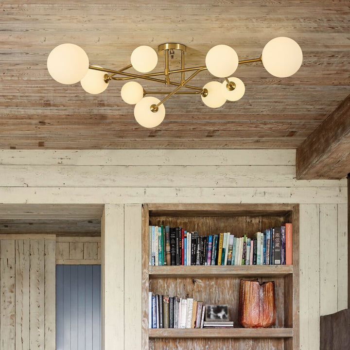 Farmhouze Light - 9 - Light Sputnik Glass Globe Semi Flush Ceiling Light - Ceiling Light - Brass - 