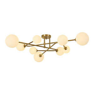 Farmhouze Light - 9 - Light Sputnik Glass Globe Semi Flush Ceiling Light - Ceiling Light - Brass - 
