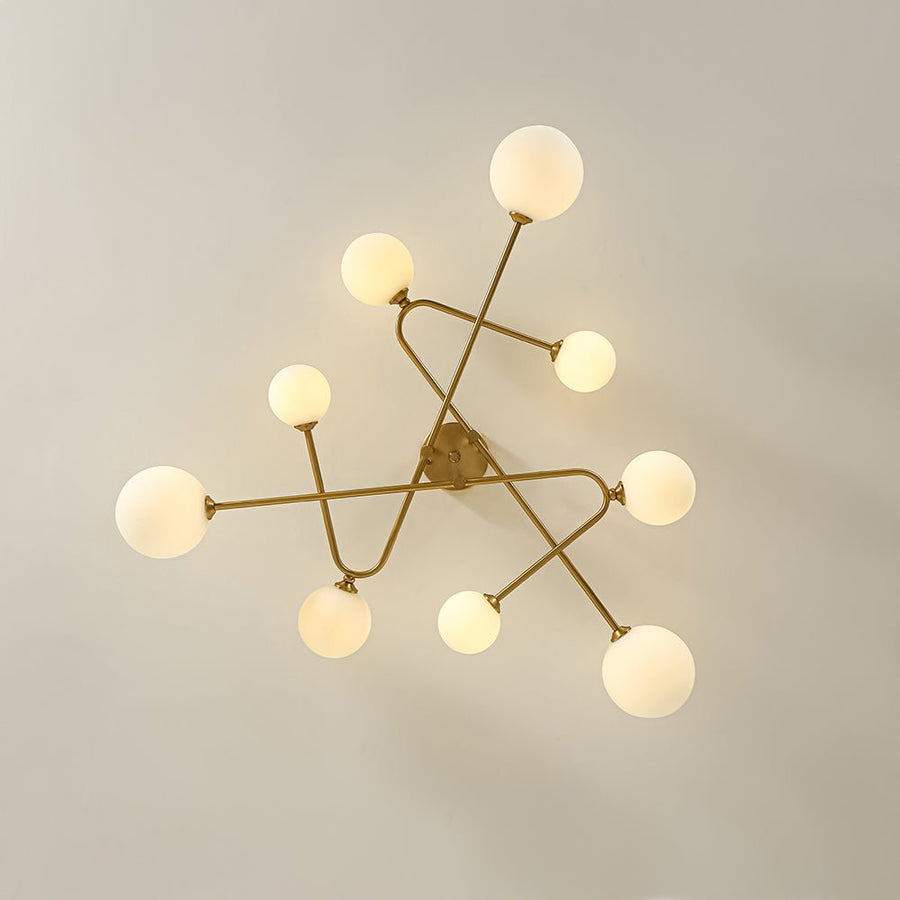 Farmhouze Light - 9 - Light Sputnik Glass Globe Semi Flush Ceiling Light - Ceiling Light - Brass - 