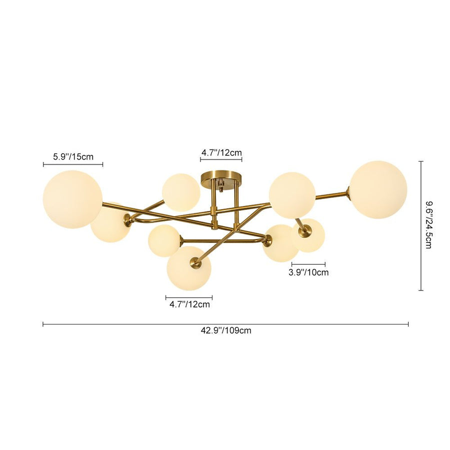 Farmhouze Light - 9 - Light Sputnik Glass Globe Semi Flush Ceiling Light - Ceiling Light - Brass - 