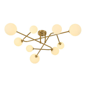 Farmhouze Light - 9 - Light Sputnik Glass Globe Semi Flush Ceiling Light - Ceiling Light - Brass - 