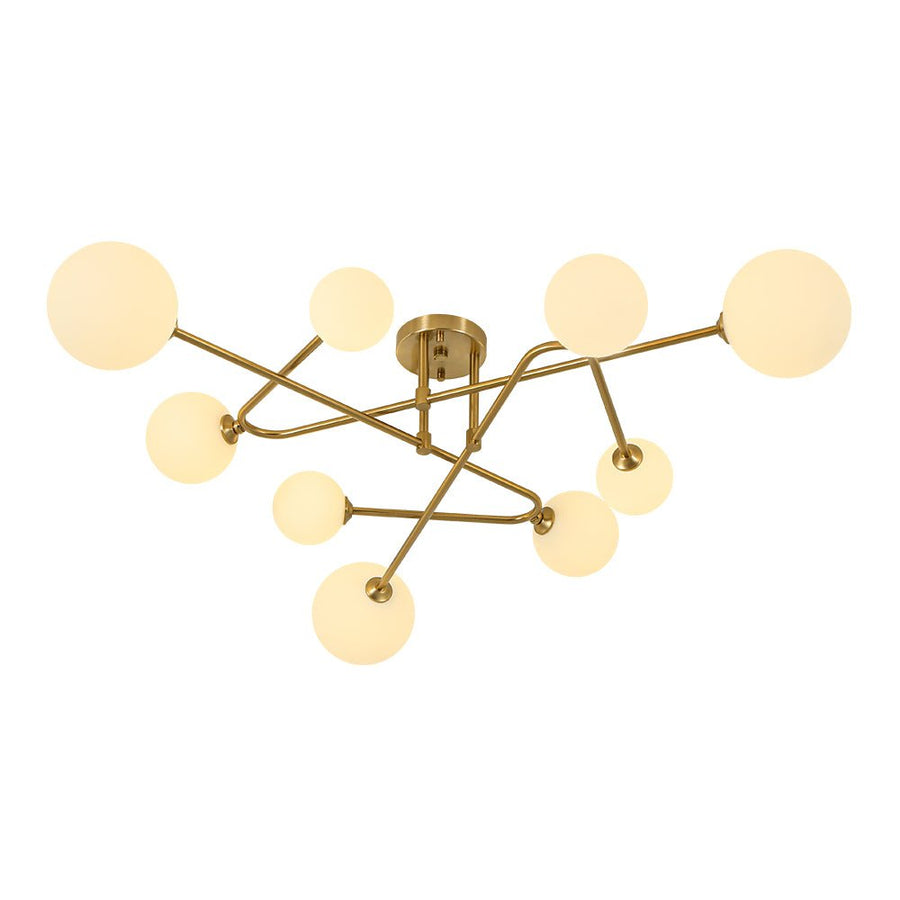 Farmhouze Light - 9 - Light Sputnik Glass Globe Semi Flush Ceiling Light - Ceiling Light - Brass - 