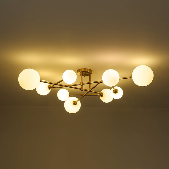 Farmhouze Light - 9 - Light Sputnik Glass Globe Semi Flush Ceiling Light - Ceiling Light - Brass - 