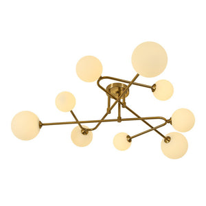 Farmhouze Light - 9 - Light Sputnik Glass Globe Semi Flush Ceiling Light - Ceiling Light - Brass - 