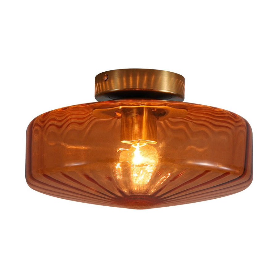 Farmhouze Light - Amber Reeded Glass Drum Single Semi Flush Ceiling Light - Ceiling Light - Amber Glass - 