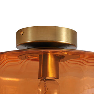 Farmhouze Light - Amber Reeded Glass Drum Single Semi Flush Ceiling Light - Ceiling Light - Amber Glass - 