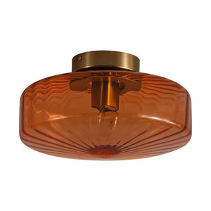 Farmhouze Light - Amber Reeded Glass Drum Single Semi Flush Ceiling Light - Ceiling Light - Amber Glass - 