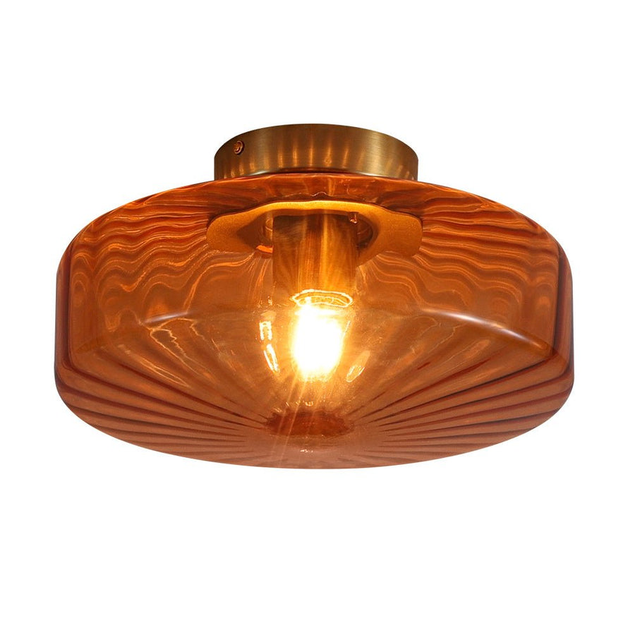 Farmhouze Light - Amber Reeded Glass Drum Single Semi Flush Ceiling Light - Ceiling Light - Amber Glass - 