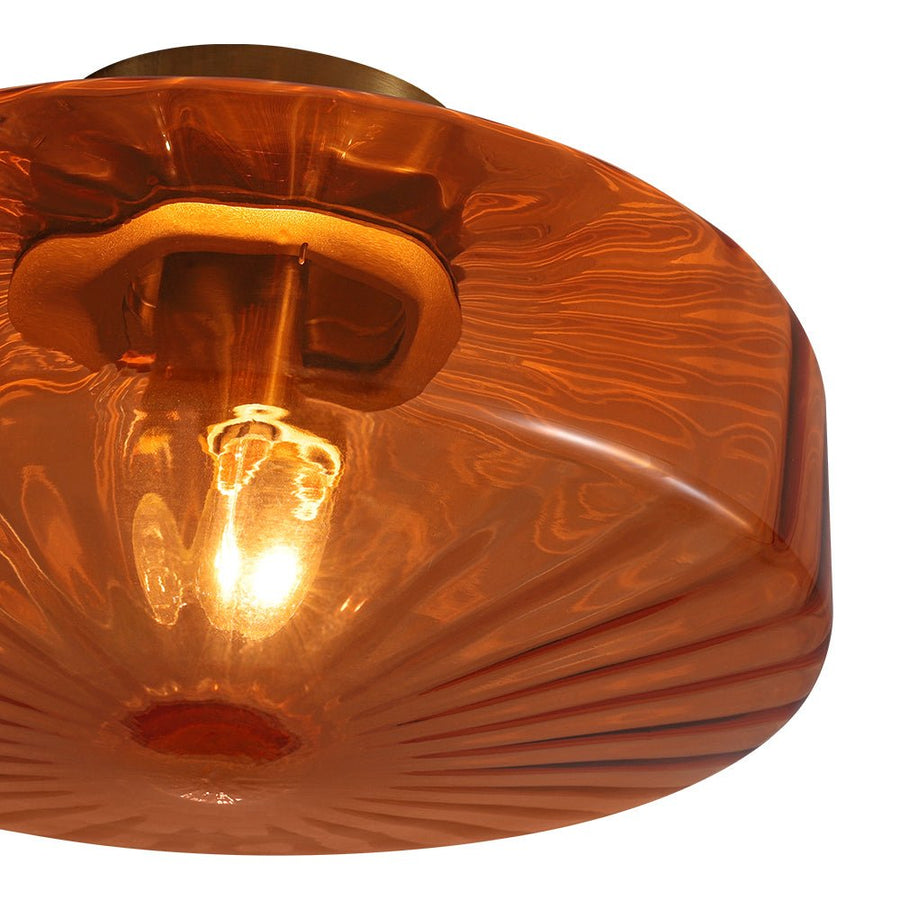 Farmhouze Light - Amber Reeded Glass Drum Single Semi Flush Ceiling Light - Ceiling Light - Amber Glass - 