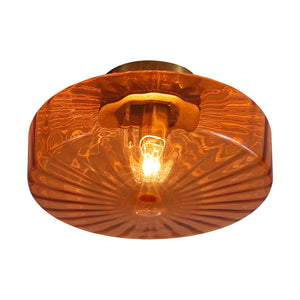 Farmhouze Light - Amber Reeded Glass Drum Single Semi Flush Ceiling Light - Ceiling Light - Amber Glass - 