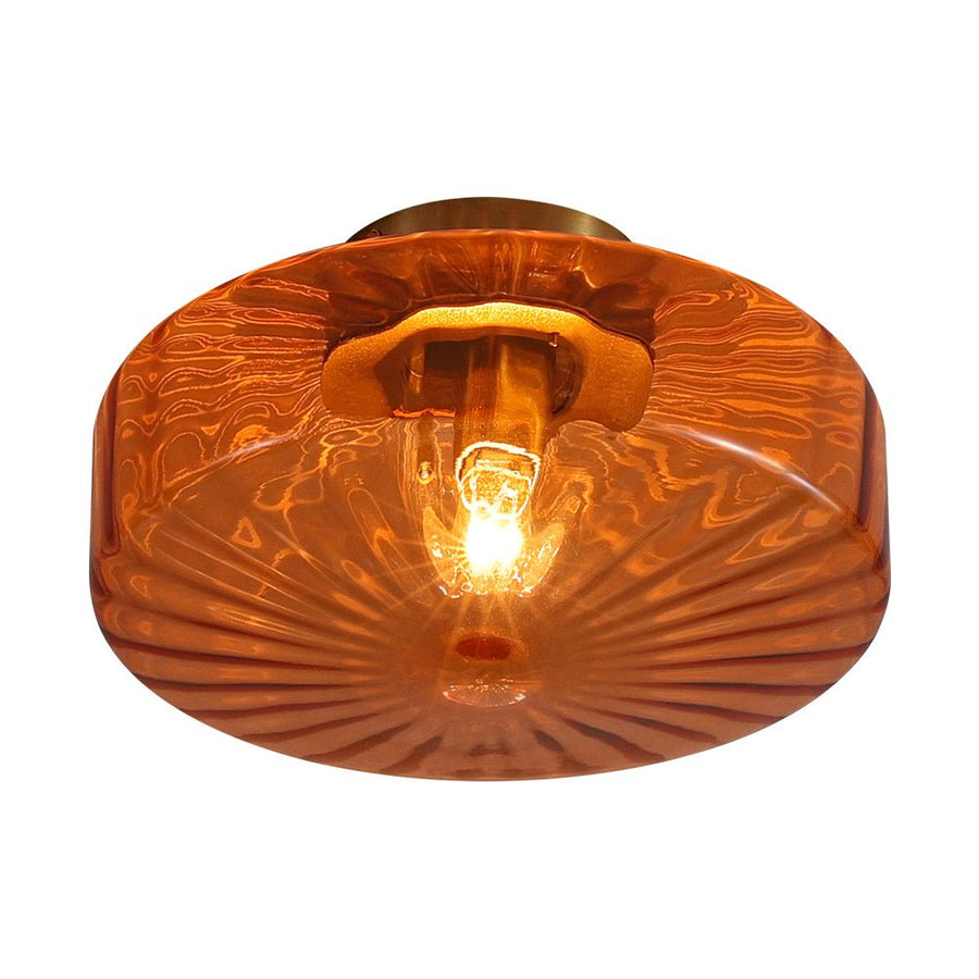 Farmhouze Light - Amber Reeded Glass Drum Single Semi Flush Ceiling Light - Ceiling Light - Amber Glass - 