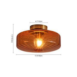Farmhouze Light - Amber Reeded Glass Drum Single Semi Flush Ceiling Light - Ceiling Light - Amber Glass - 
