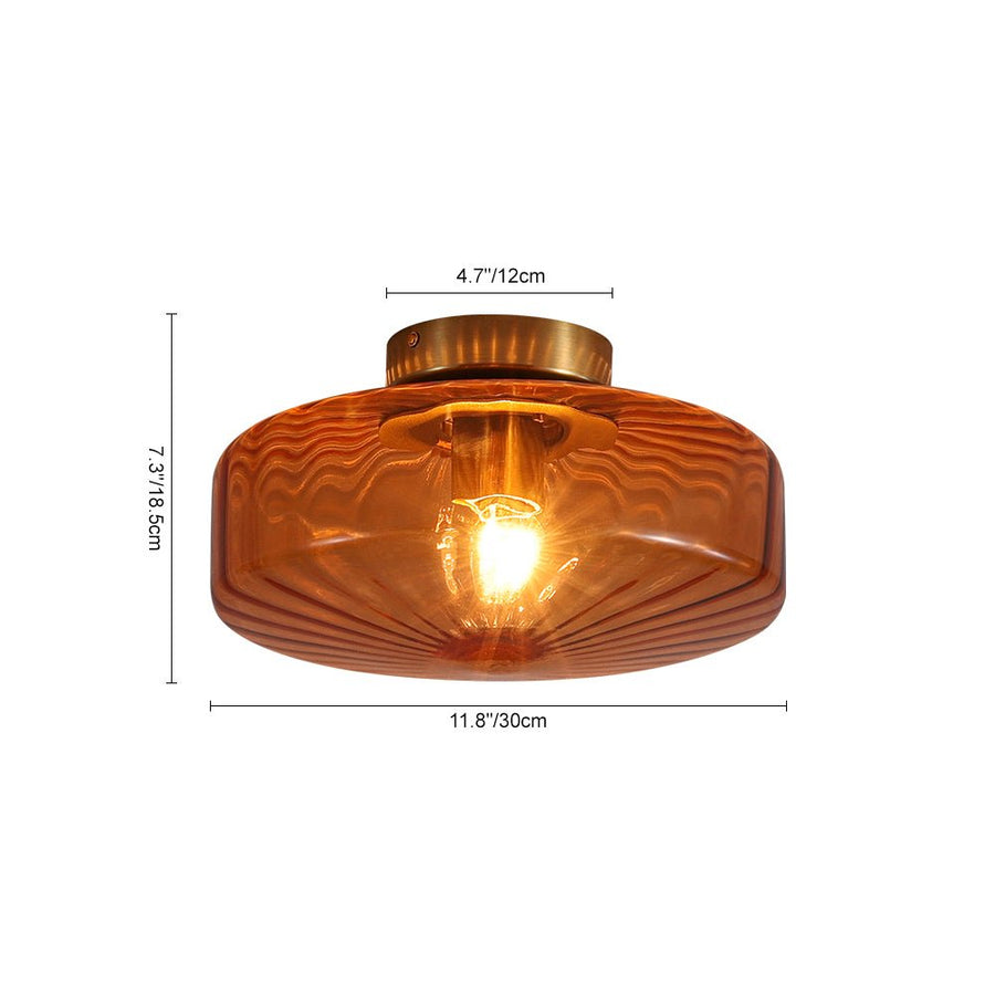 Farmhouze Light - Amber Reeded Glass Drum Single Semi Flush Ceiling Light - Ceiling Light - Amber Glass - 