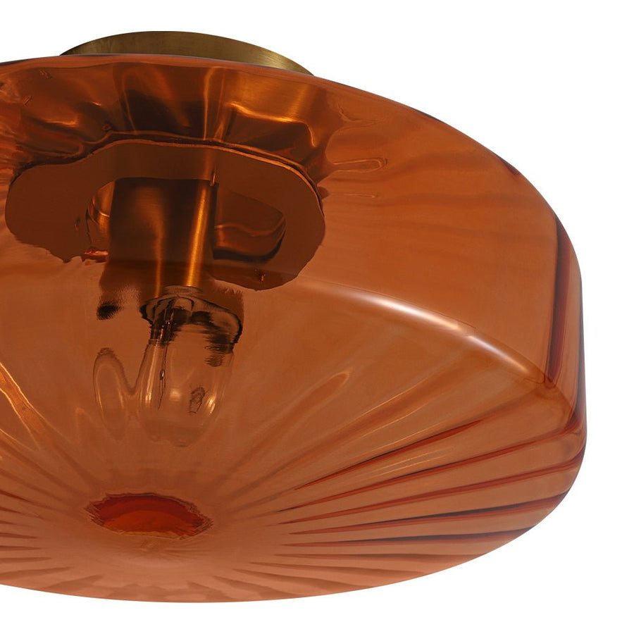 Farmhouze Light - Amber Reeded Glass Drum Single Semi Flush Ceiling Light - Ceiling Light - Amber Glass - 