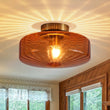 Load image into Gallery viewer, Farmhouze Light - Amber Reeded Glass Drum Single Semi Flush Ceiling Light - Ceiling Light - Amber Glass - 
