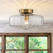 Load image into Gallery viewer, Farmhouze Light-Amber Reeded Glass Drum Single Semi Flush Ceiling Light-Ceiling Light-Clear Glass-
