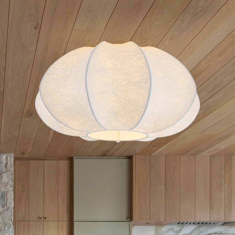 Farmhouze Light - Ambient Round Cage White Silk Flush Mount Light - Ceiling Light - 19 in - 