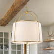 Load image into Gallery viewer, Farmhouze Light - Antique Gold 4 - Light Fabric Drum Cage Chandelier - Chandelier - Gold - 
