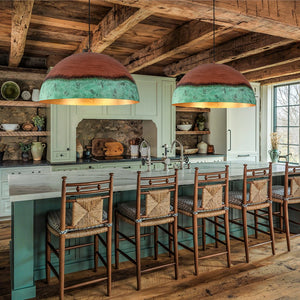 Farmhouze Light - Antique Oversized Oxidized Copper Iron Dome Pendant Light - Chandelier - 15in - 