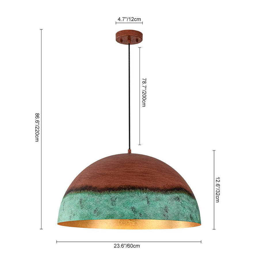 Farmhouze Light - Antique Oversized Oxidized Copper Iron Dome Pendant Light - Chandelier - 15in - 