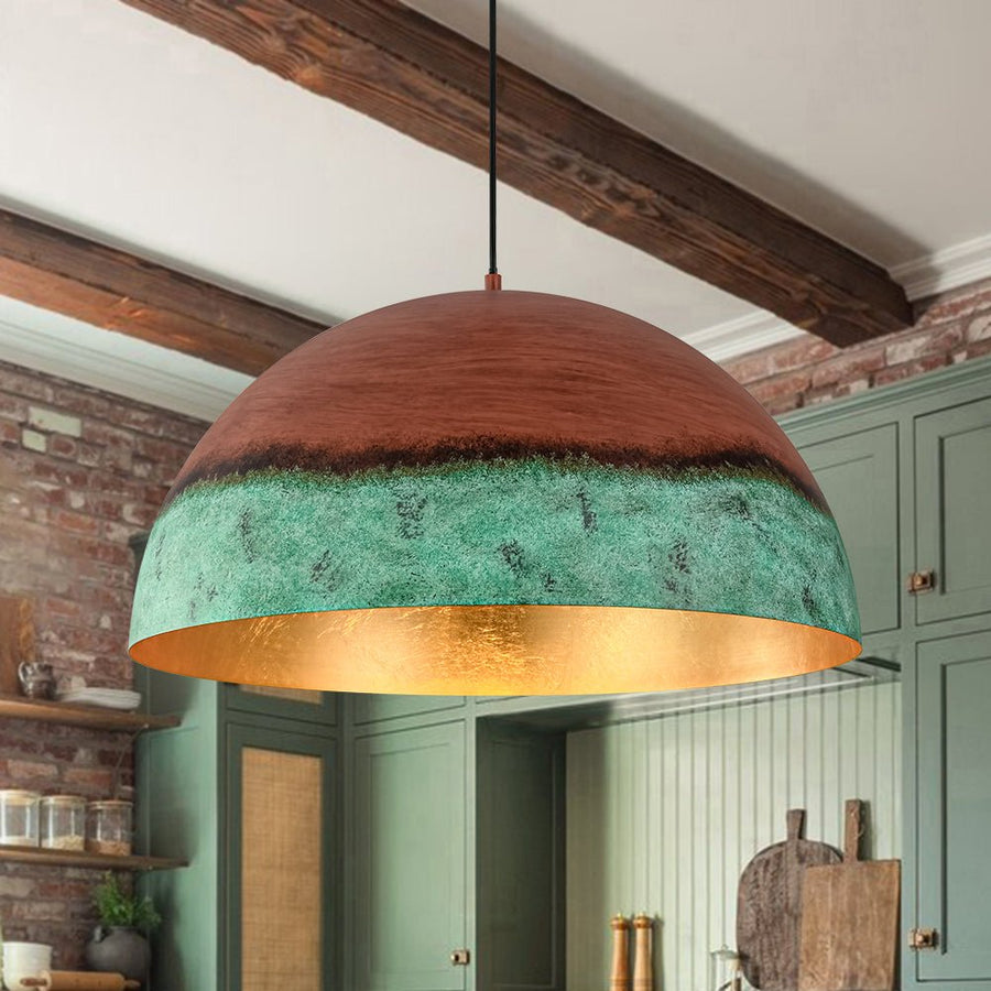 Farmhouze Light - Antique Oversized Oxidized Copper Iron Dome Pendant Light - Chandelier - 23in - 