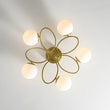 Load image into Gallery viewer, Farmhouze Light - Art Deco 5 - Light Brass Ring Frosted Glass Globe Semi Flush Mount - Ceiling Light - Brass - 
