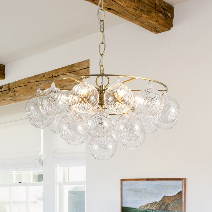 Farmhouze Light - Art Deco Glam Tiered Swirled Glass Globe Bubble Chandelier - Chandelier - Brass - 