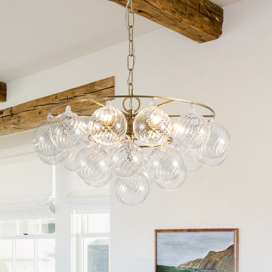 Farmhouze Light - Art Deco Glam Tiered Swirled Glass Globe Bubble Chandelier - Chandelier - Brass - 
