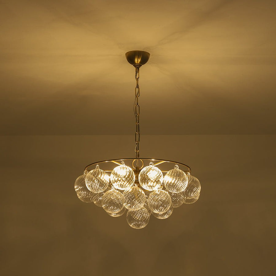 Farmhouze Light - Art Deco Glam Tiered Swirled Glass Globe Bubble Chandelier - Chandelier - Brass - 