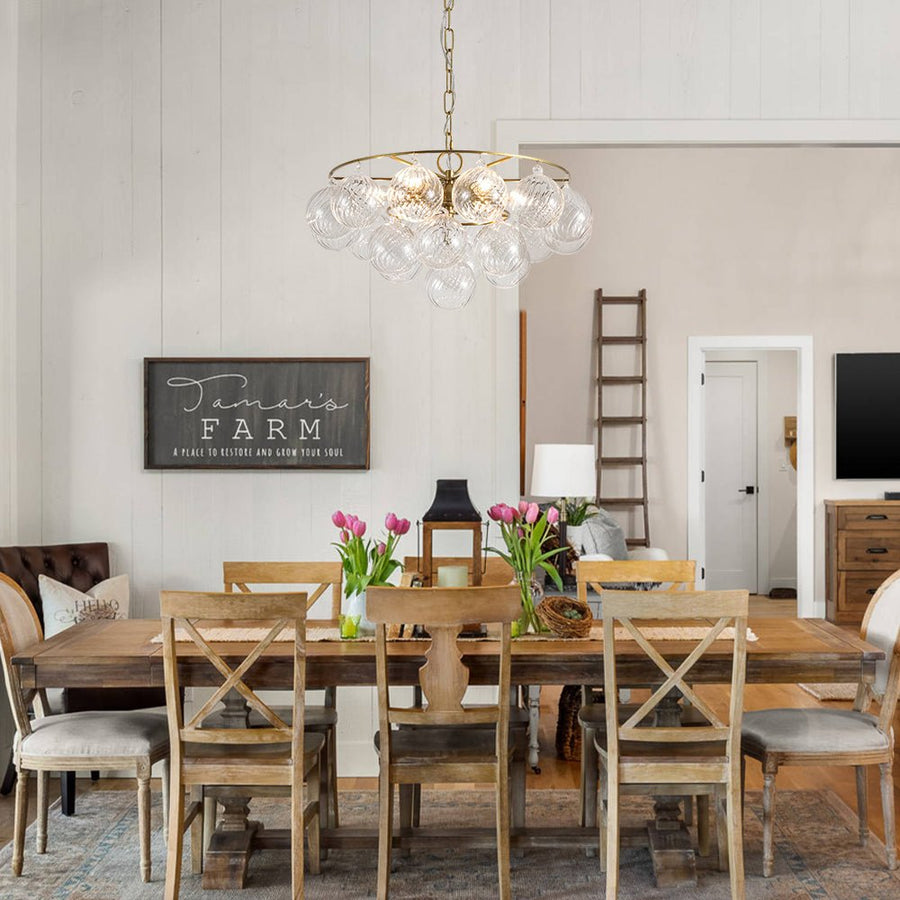 Farmhouze Light - Art Deco Glam Tiered Swirled Glass Globe Bubble Chandelier - Chandelier - Brass - 