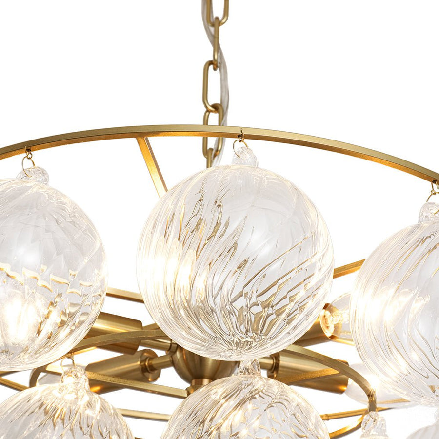 Farmhouze Light - Art Deco Glam Tiered Swirled Glass Globe Bubble Chandelier - Chandelier - Brass - 