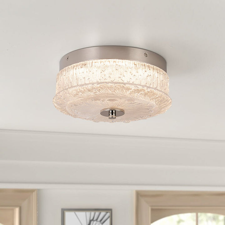 Farmhouze Light - Baroque Chrome Ice Textured Glass LED Flush Mount - Ceiling Light - Chrome - 