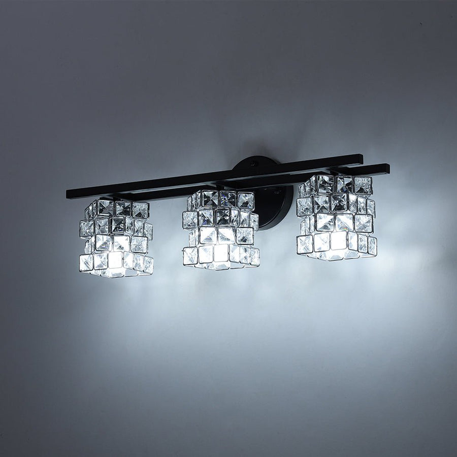 Farmhouze Light - Black Chrome Crystal Accented Bathroom Vanity Wall Light - Wall Sconce - 3 Bulbs - 