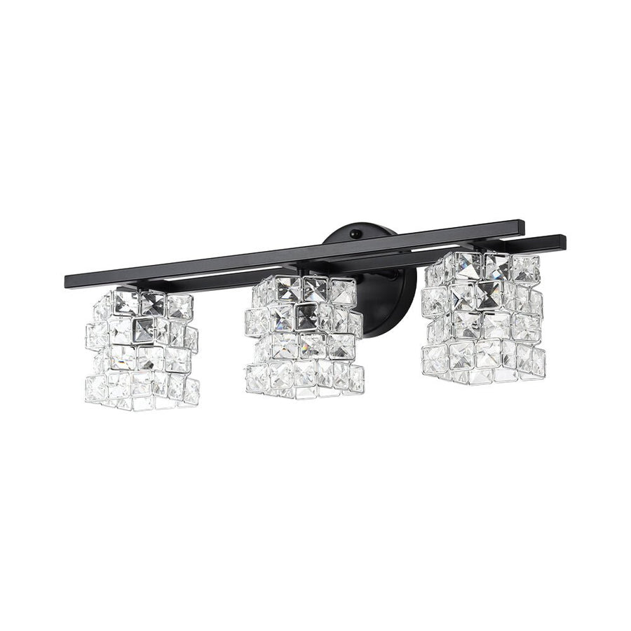 Farmhouze Light - Black Chrome Crystal Accented Bathroom Vanity Wall Light - Wall Sconce - 3 Bulbs - 