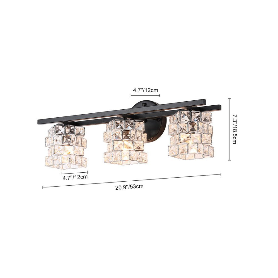 Farmhouze Light - Black Chrome Crystal Accented Bathroom Vanity Wall Light - Wall Sconce - 3 Bulbs - 