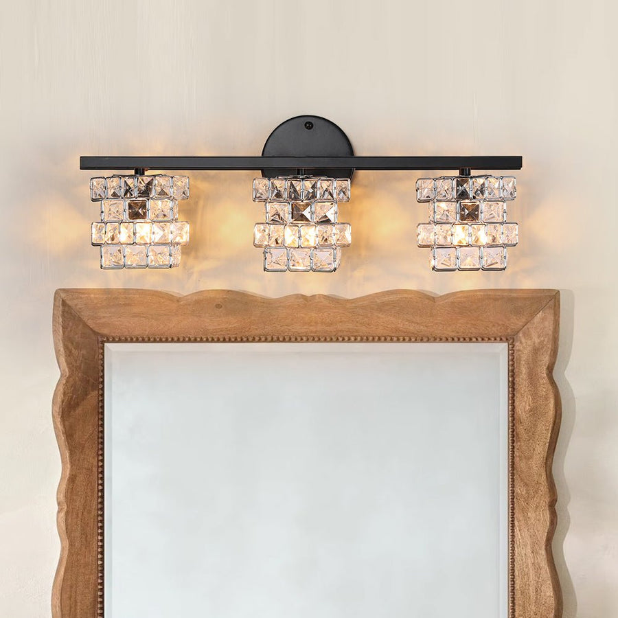 Farmhouze Light - Black Chrome Crystal Accented Bathroom Vanity Wall Light - Wall Sconce - 3 Bulbs - 