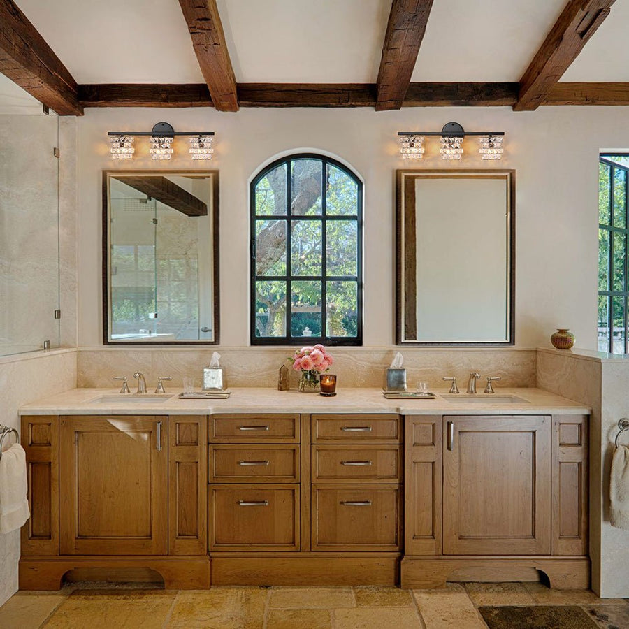 Farmhouze Light - Black Chrome Crystal Accented Bathroom Vanity Wall Light - Wall Sconce - 3 Bulbs - 