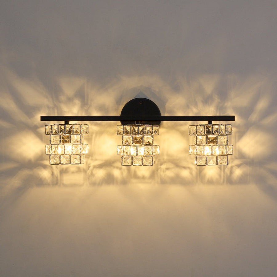Farmhouze Light - Black Chrome Crystal Accented Bathroom Vanity Wall Light - Wall Sconce - 3 Bulbs - 