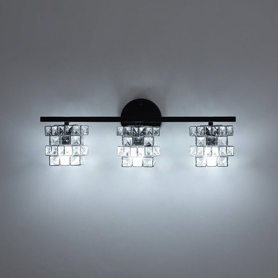Farmhouze Light - Black Chrome Crystal Accented Bathroom Vanity Wall Light - Wall Sconce - 3 Bulbs - 