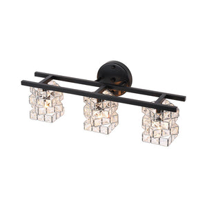 Farmhouze Light - Black Chrome Crystal Accented Bathroom Vanity Wall Light - Wall Sconce - 3 Bulbs - 