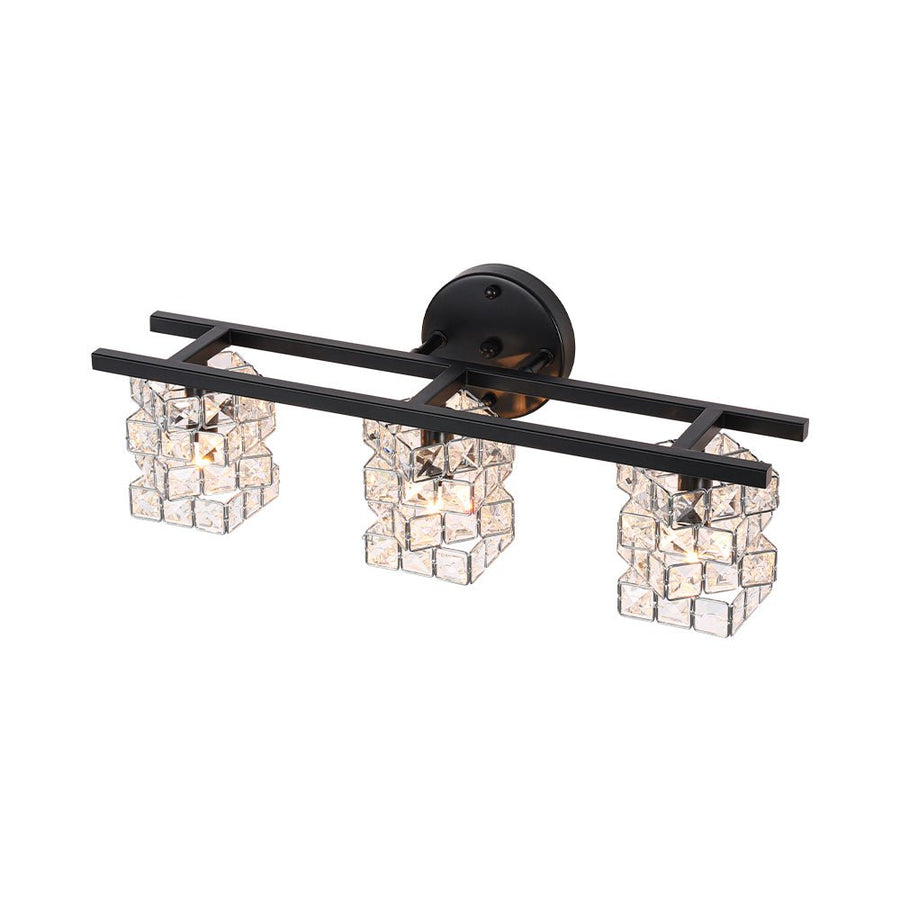 Farmhouze Light - Black Chrome Crystal Accented Bathroom Vanity Wall Light - Wall Sconce - 3 Bulbs - 