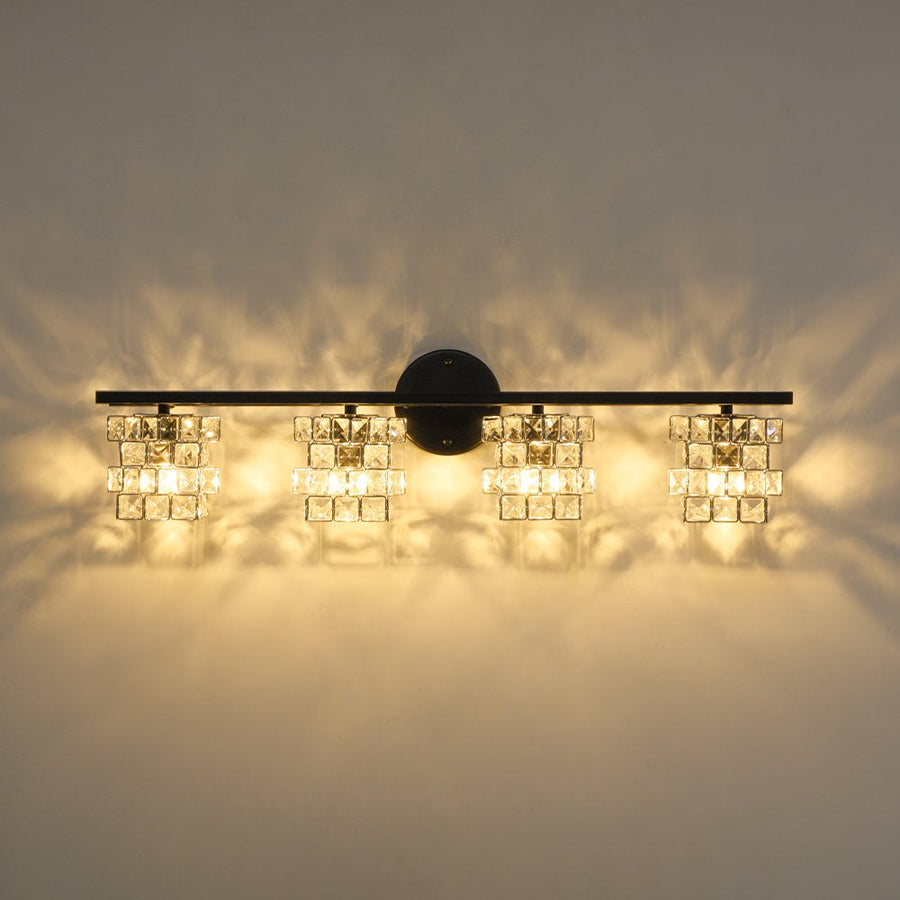 Farmhouze Light - Black Chrome Crystal Accented Bathroom Vanity Wall Light - Wall Sconce - 4 Bulbs - 