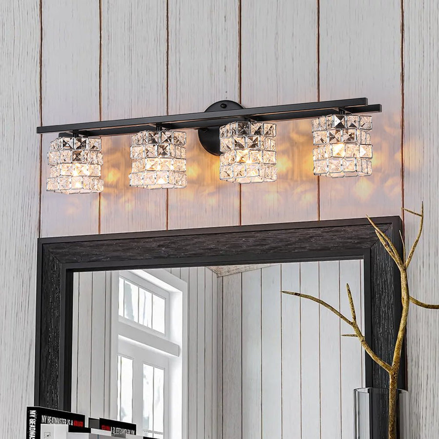 Farmhouze Light - Black Chrome Crystal Accented Bathroom Vanity Wall Light - Wall Sconce - 4 Bulbs - 