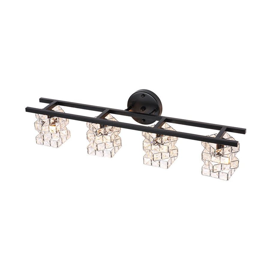 Farmhouze Light - Black Chrome Crystal Accented Bathroom Vanity Wall Light - Wall Sconce - 4 Bulbs - 