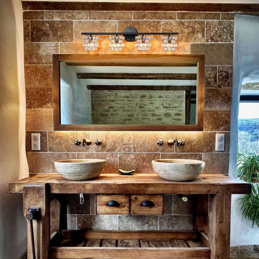 Farmhouze Light - Black Chrome Crystal Accented Bathroom Vanity Wall Light - Wall Sconce - 4 Bulbs - 