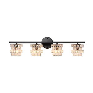 Farmhouze Light - Black Chrome Crystal Accented Bathroom Vanity Wall Light - Wall Sconce - 4 Bulbs - 