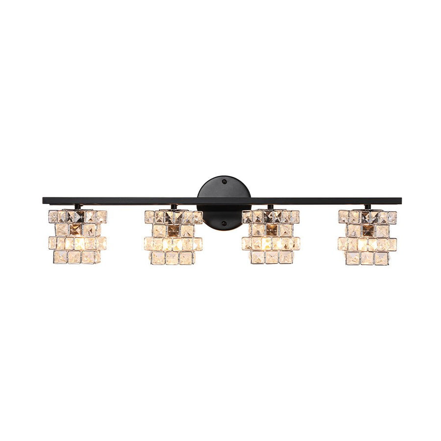Farmhouze Light - Black Chrome Crystal Accented Bathroom Vanity Wall Light - Wall Sconce - 4 Bulbs - 