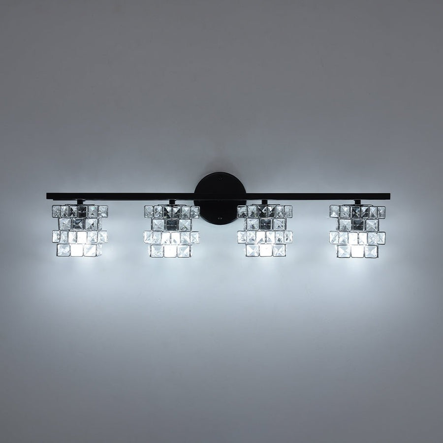 Farmhouze Light - Black Chrome Crystal Accented Bathroom Vanity Wall Light - Wall Sconce - 4 Bulbs - 
