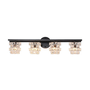 Farmhouze Light - Black Chrome Crystal Accented Bathroom Vanity Wall Light - Wall Sconce - 4 Bulbs - 
