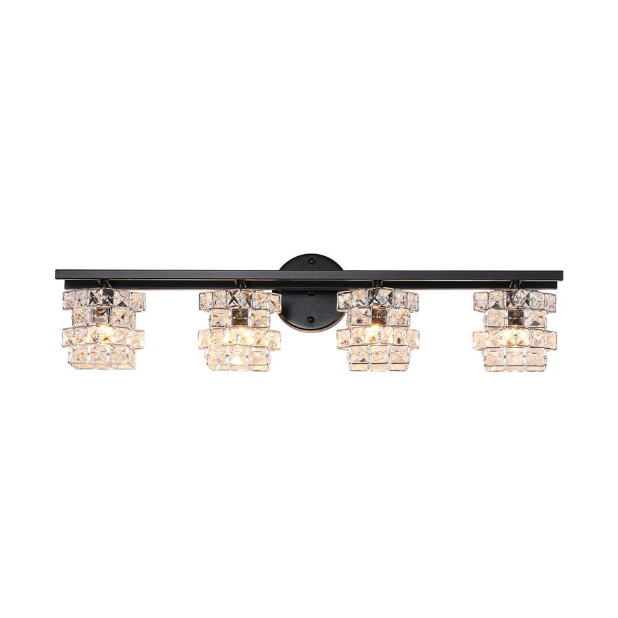Farmhouze Light - Black Chrome Crystal Accented Bathroom Vanity Wall Light - Wall Sconce - 4 Bulbs - 